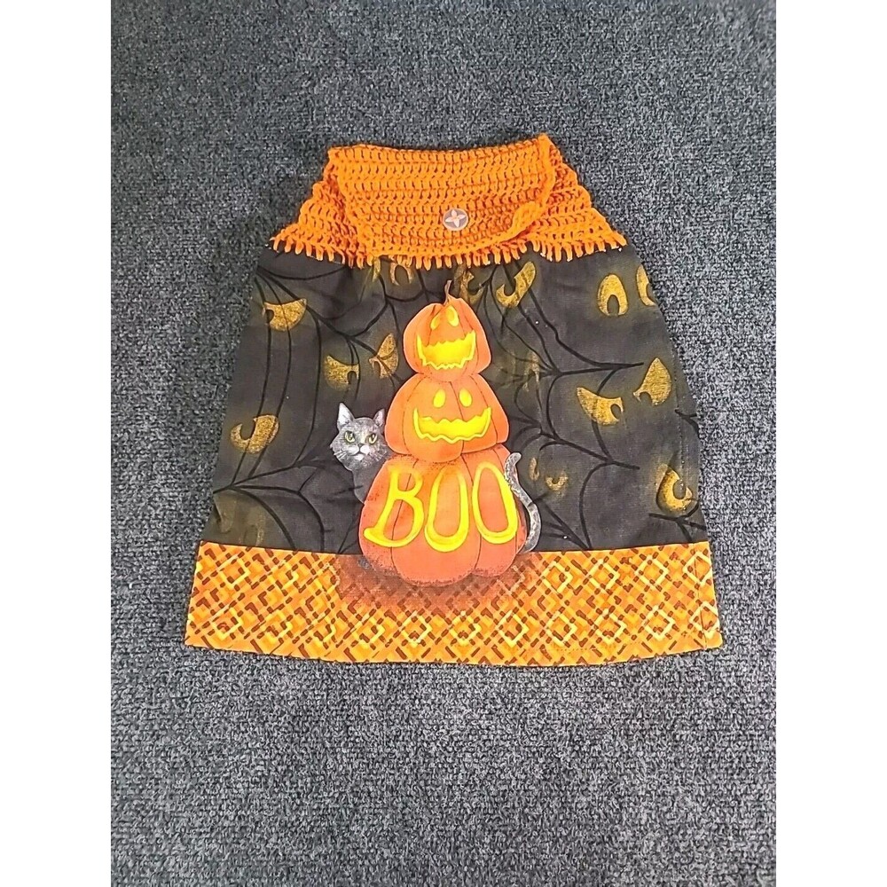 NEW  Handmade Crochet Halloween Kitchen Oven Door Hanging Towel Pumpkin Cat